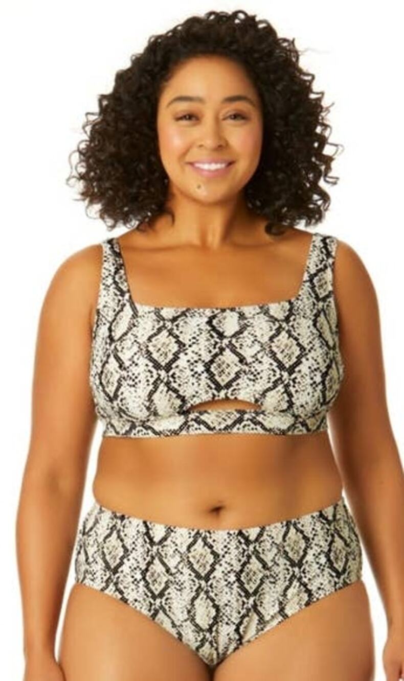 Time and Tru Women 's Plus Size Snake Print Mid Rise Bikini Bottoms Plus 1x